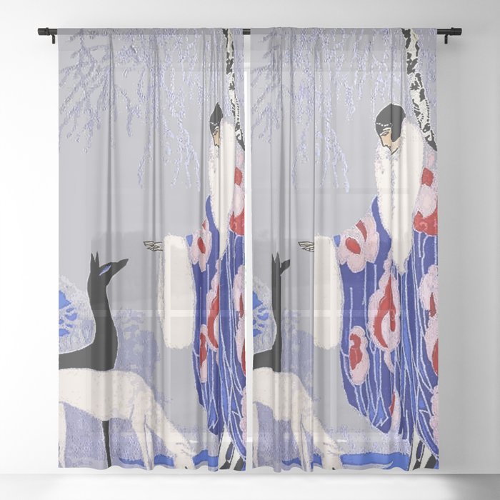 “Winter Scene” Art Deco by George Barbier Sheer Curtain