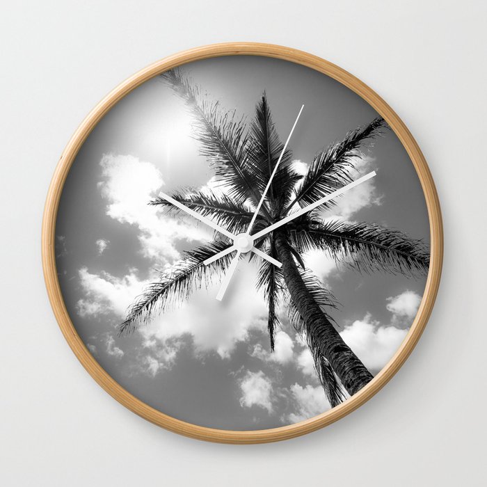 Tropical Palm Trees Black and White Wall Clock