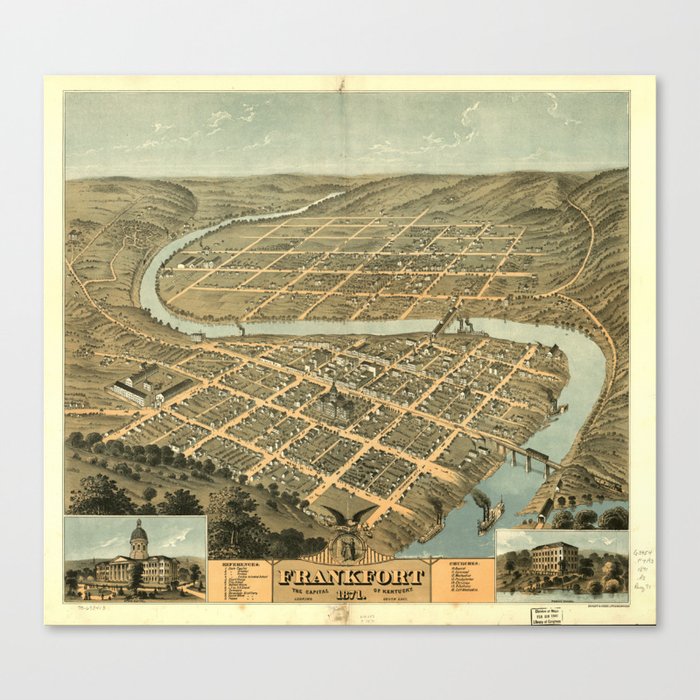 Vintage Map of Frankfort Kentucky Canvas Print