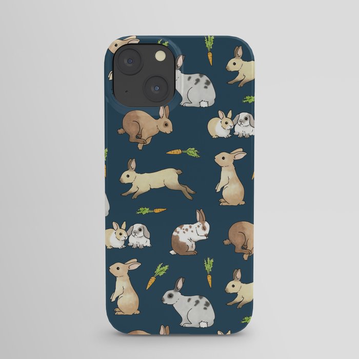 Rabbits on navy background iPhone Case