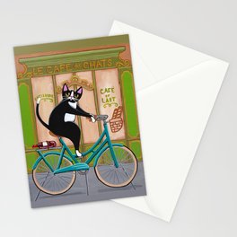 Les Cafe des Chats Bicycle Cat Stationery Card