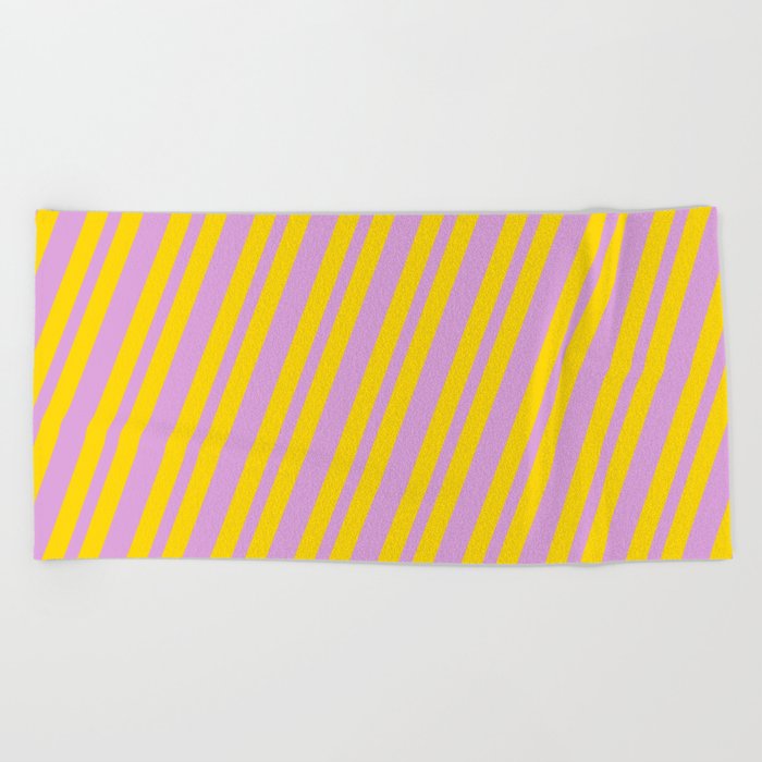 Plum & Yellow Colored Lined/Striped Pattern Beach Towel