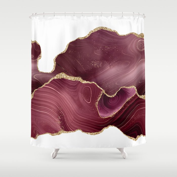 Burgundy Gold Glitter Agate Texture 08 Shower Curtain by Bridax