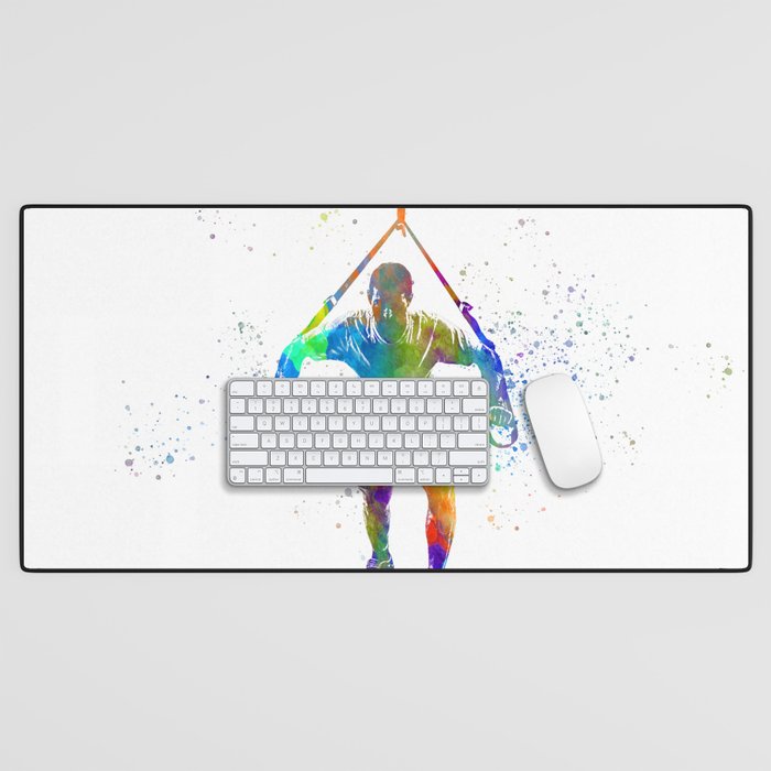 fitness bodybuilding in watercolor Desk Mat