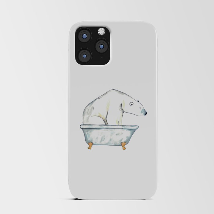 Polar bear taking bath watercolor iPhone Card Case