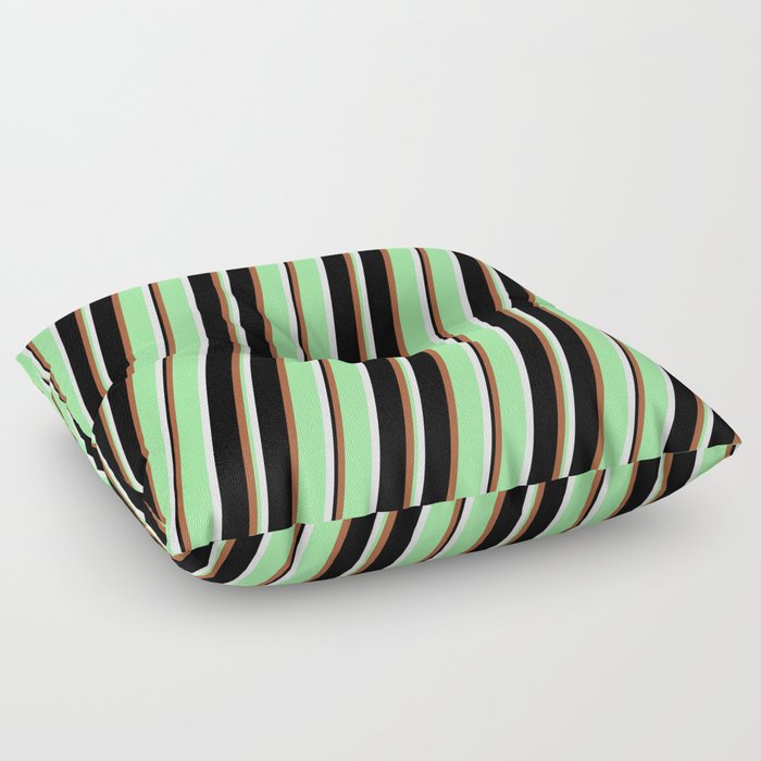 Sienna, Green, White & Black Colored Lined Pattern Floor Pillow