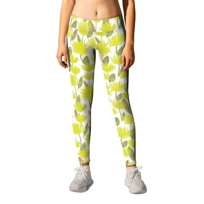 Flower Market Vienna Abstract Yellow Spring Flowers Leggings