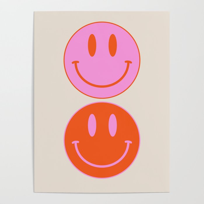 Keep Smiling! - Large Pink and Beige Smiley Face Pattern Poster
