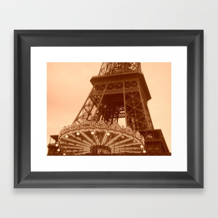 Eiffel Tower Carousel in sepia  Framed Art Print