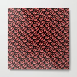 Two Kisses Collided Red Colored Lips Pattern Metal Print