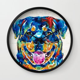 Colorful Rottie Art - Rottweiler by Sharon Cummings Wall Clock