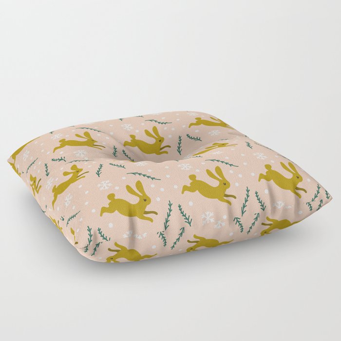 Christmas Pattern Retro Rabbit Floral Leaf Floor Pillow
