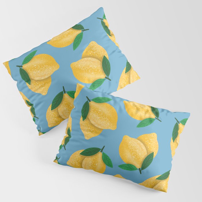 Summer Lemon Pattern Blue Pillow Sham
