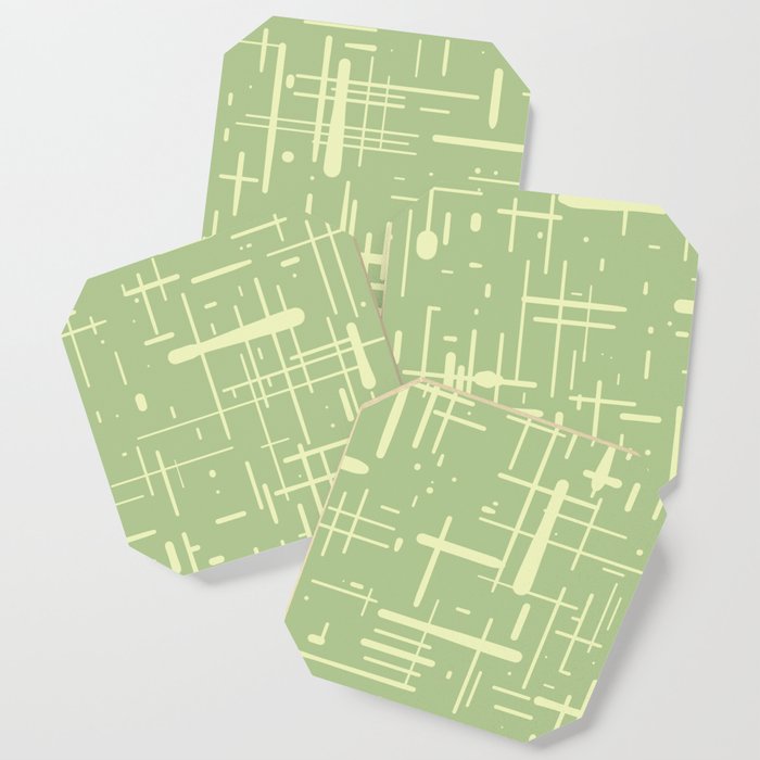 Mid-Century Modern Kinetikos Abstract Pattern in Light Sage Green Tones Coaster
