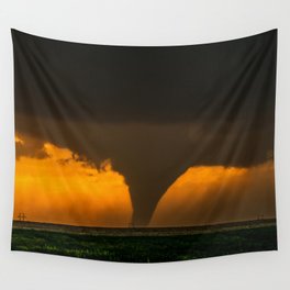 Silhouette - Large Tornado at Sunset in Kansas Wall Tapestry