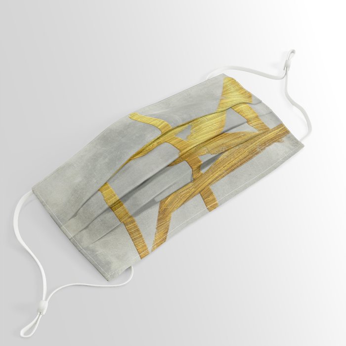 Blanche Lux 2 - gold metallic geometric shapes on white gray grunge Face Mask