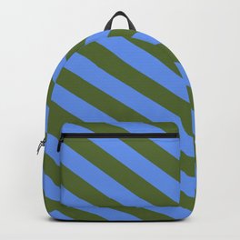 [ Thumbnail: Cornflower Blue and Dark Olive Green Colored Lines/Stripes Pattern Backpack ]