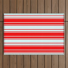 [ Thumbnail: Light Cyan & Red Colored Pattern of Stripes Outdoor Rug ]