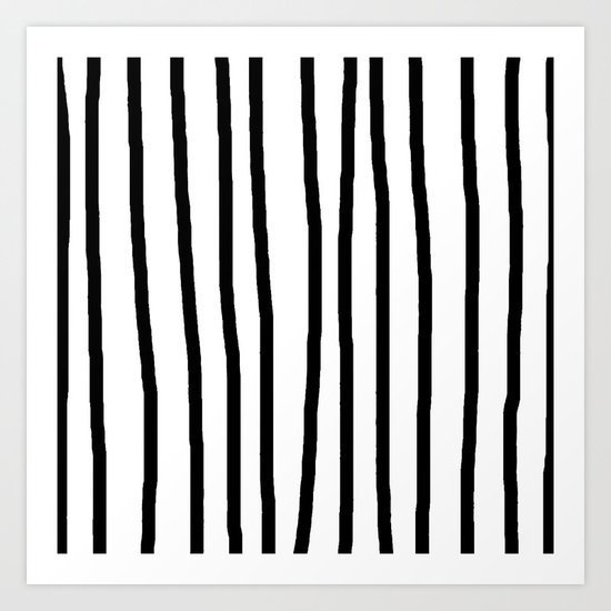 Simply Drawn Vertical Stripes in Midnight Black Art Print