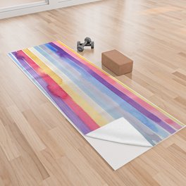 Watercolor Rainbow Stripes Yoga Towel