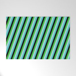 [ Thumbnail: Turquoise, Black, Lime Green, and Light Blue Colored Lines/Stripes Pattern Welcome Mat ]