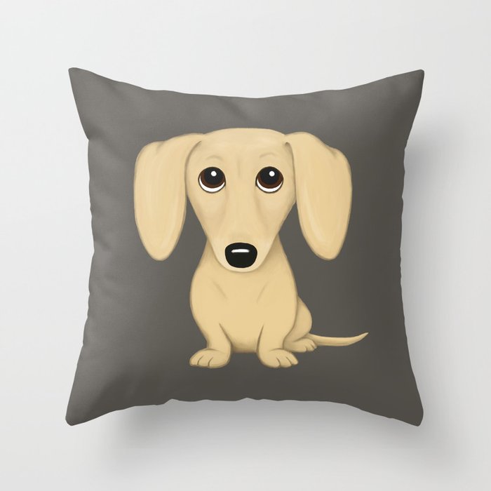Cream Dachshund | Cute Cartoon Wiener Dog Throw Pillow