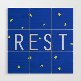 Rest (Text and Graphic Art, Stars Background) Wood Wall Art
