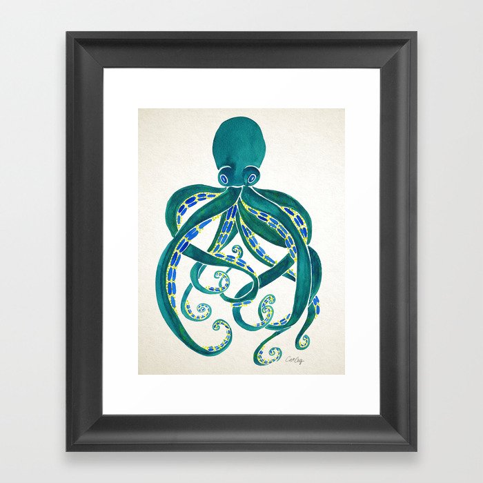 Octopus Watercolor Framed Art Print