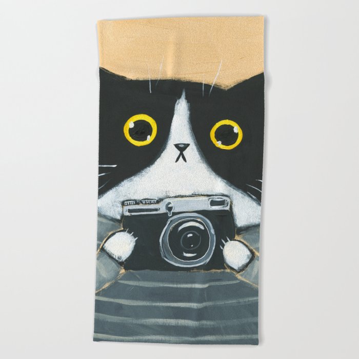 Kitty With a Camera Beach Towel