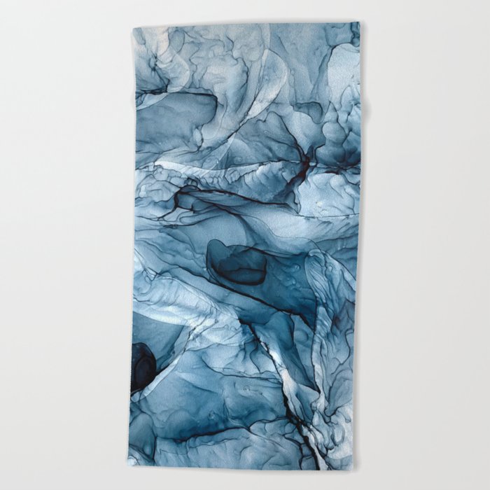 Churning Blue Ocean Waves Abstract Painting Beach Towel By