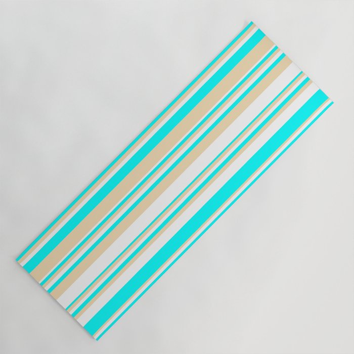 White, Aqua & Tan Colored Striped/Lined Pattern Yoga Mat