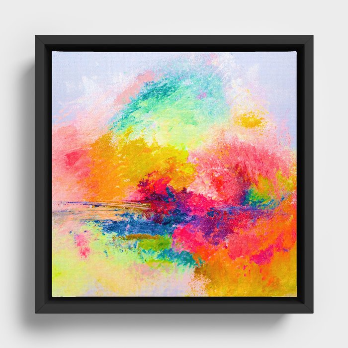 Colorful Bright Abstracted Landscape Painting. Version 2 - Bright Neon Framed Canvas