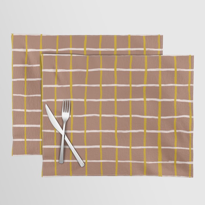 Mid-Century Modern Checkered Plaid in Tan Placemat