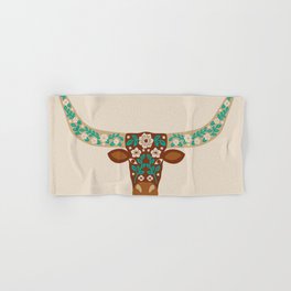 Floral Longhorn – Brown and Turquoise Hand & Bath Towel