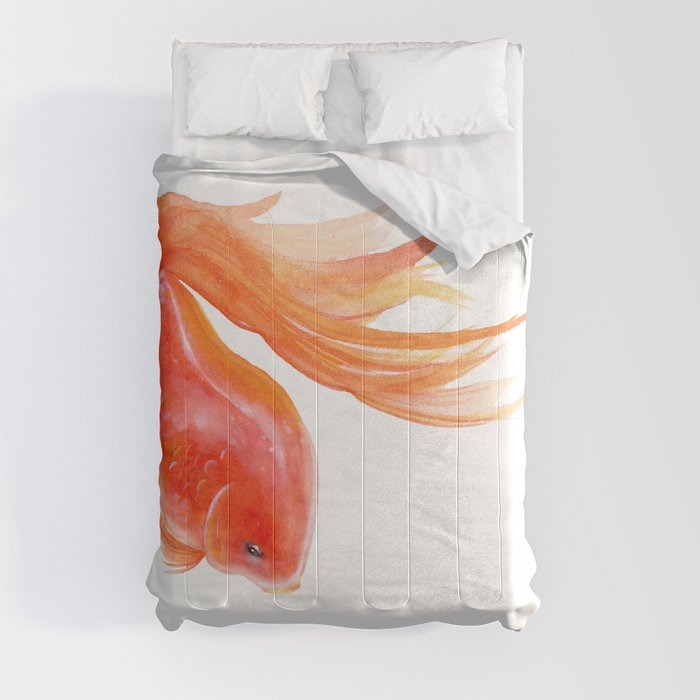 Goldfish , Gold Fish, Yellow Goldfish , watercolor painting by Suisai Genki Comforter