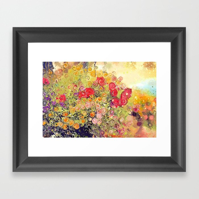 Colorful Flower Basket Painterly Abstract and Free Spirited Framed Art Print