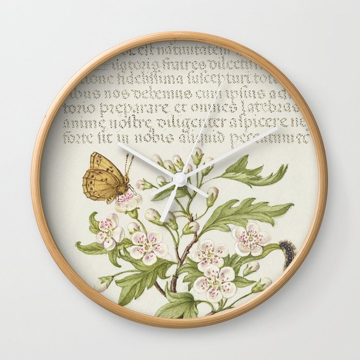 Vintage calligraphic art with green plants Wall Clock