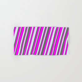 [ Thumbnail: Dim Gray, Fuchsia, and Lavender Colored Striped/Lined Pattern Hand & Bath Towel ]