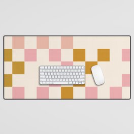 Boho Pink and Orange Checkerboard Desk Mat