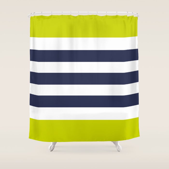 Modern Classy Navy Blue Lime Green Stripes Shower Curtain By