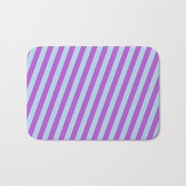 [ Thumbnail: Orchid and Light Blue Colored Lined Pattern Bath Mat ]