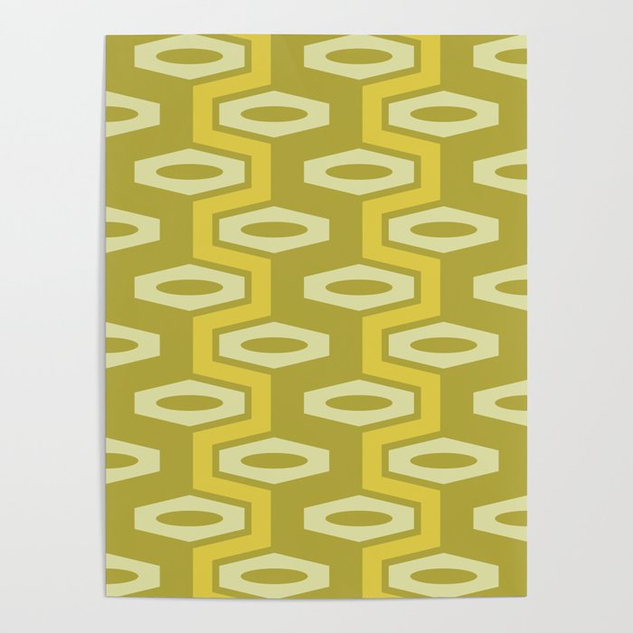 Atomic Geometric Pattern 252 Olive Green and Yellow Poster