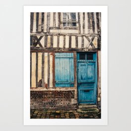 Blue Door in Old French House - Medieval Facade Architecture - France Travel Photography Art Print