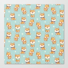 Happy Shiba Inu Puppers with Bandanas  Canvas Print