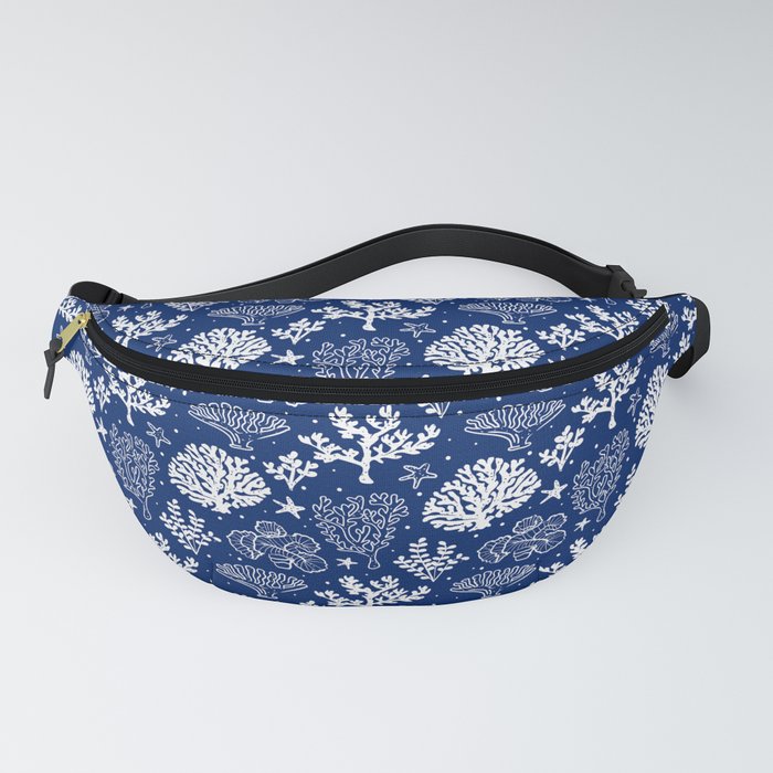 Blue And White Coral Silhouette Pattern Fanny Pack