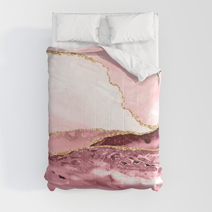 Pink And Gold Marble Waves Comforter