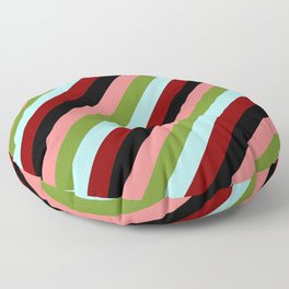 [ Thumbnail: Eyecatching Light Coral, Green, Turquoise, Maroon & Black Colored Striped/Lined Pattern Floor Pillow ]