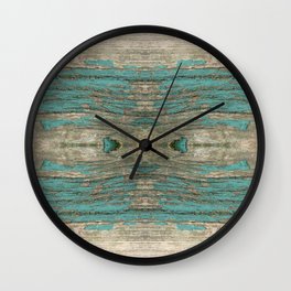 Weathered Rustic Wood - Weathered Wooden Plank - Beautiful knotty wood weathered turquoise paint Wall Clock