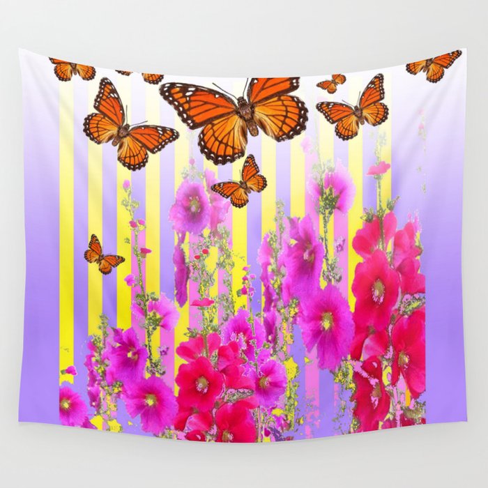 MONARCH BUTTERFLIES  PINK & LILAC GARDEN ABSTRACT Wall Tapestry