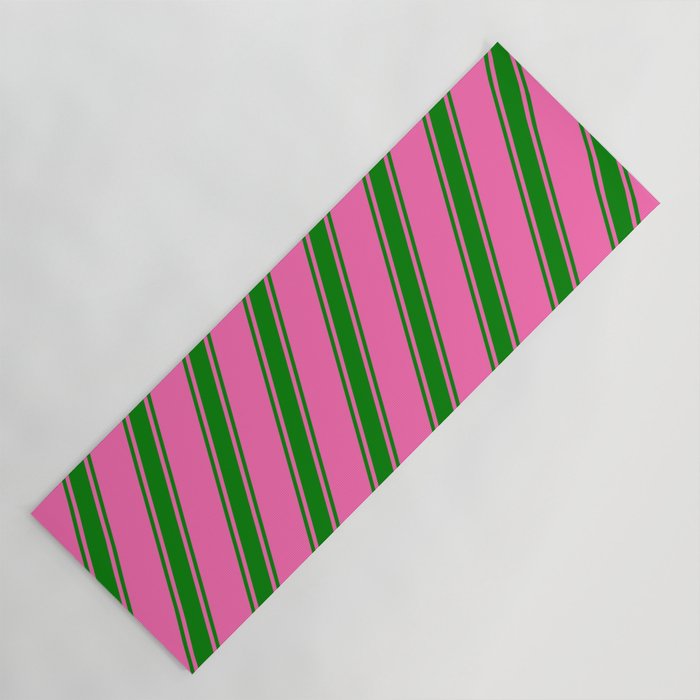 Hot Pink and Green Colored Lined/Striped Pattern Yoga Mat